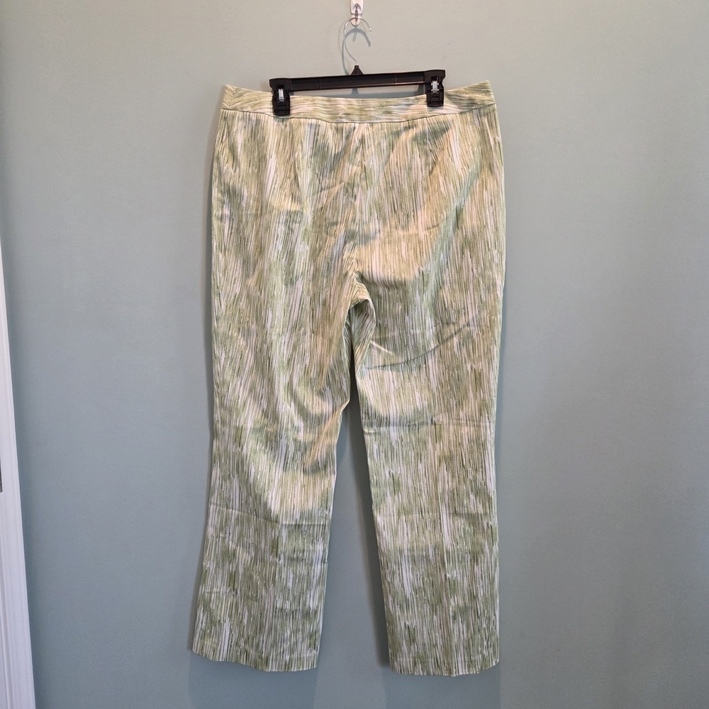 MetroStyle Stretch Green White Shimmer Ikat Stripe Straight Leg Pants Size 18 - Picture 5 of 14